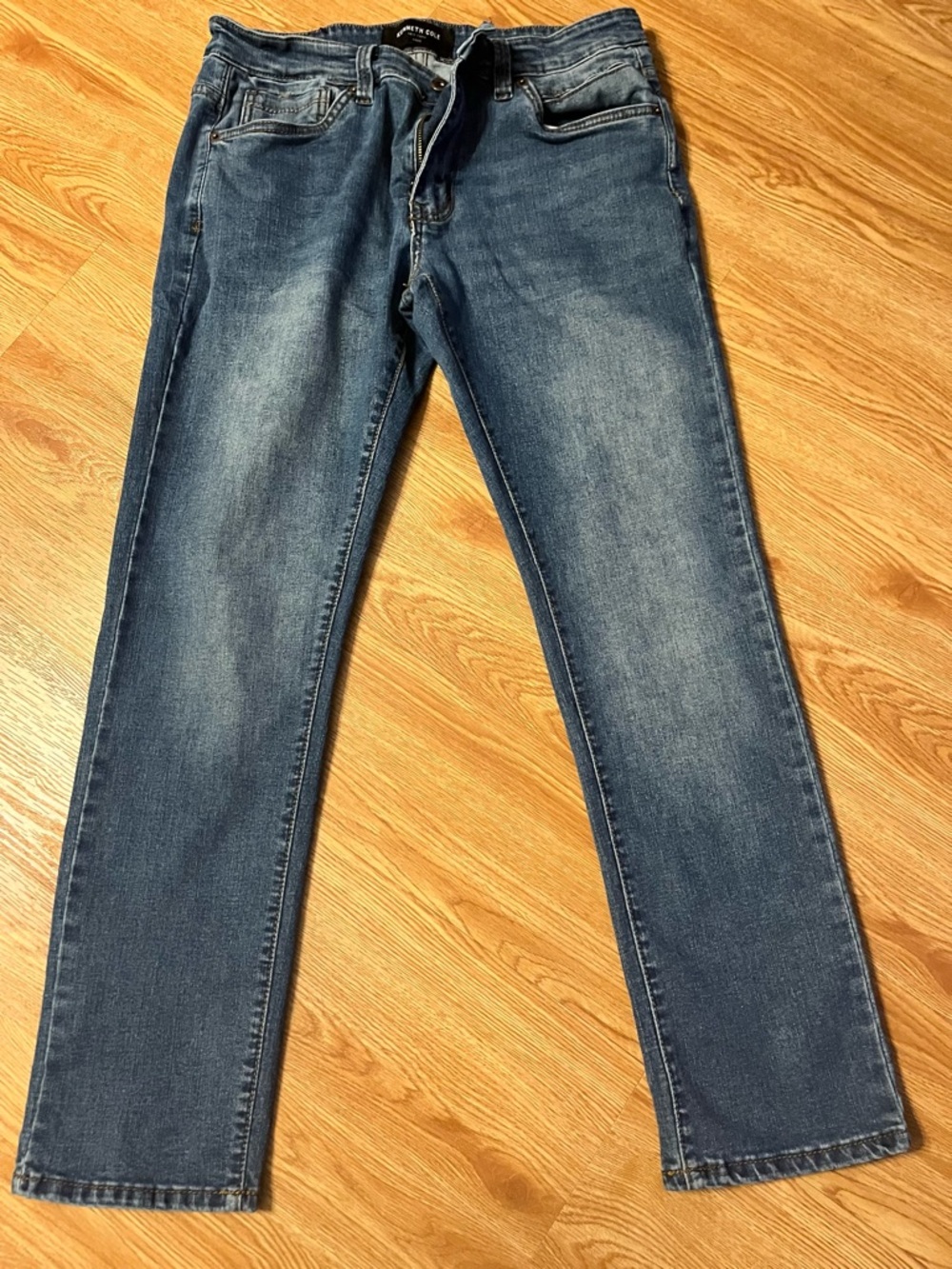 Kenneth Cole Men's Washed Blue Straight Jeans